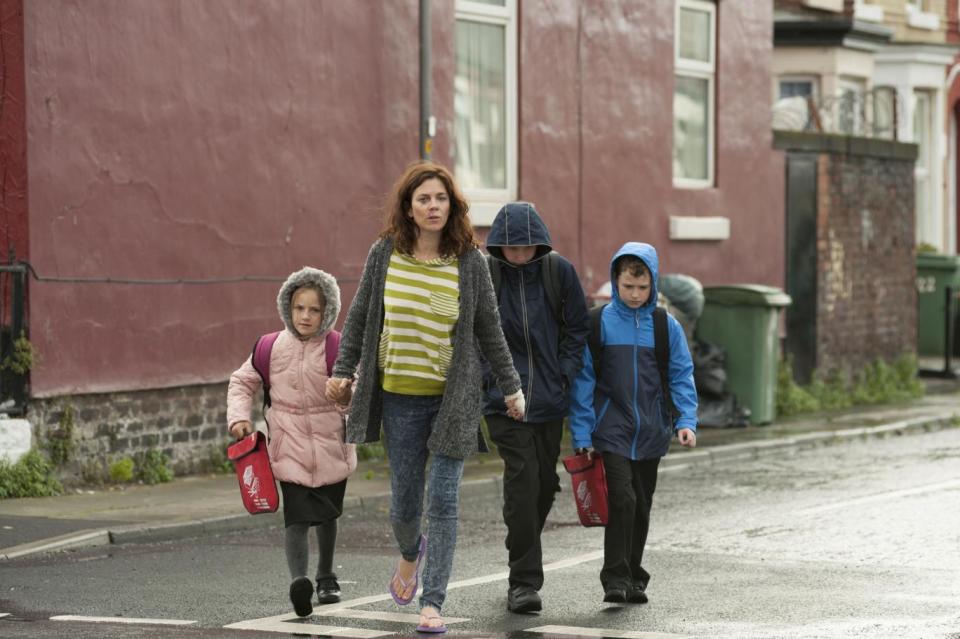 Difficult times: Anna Friel portrays struggling single mum Christine (BBC)