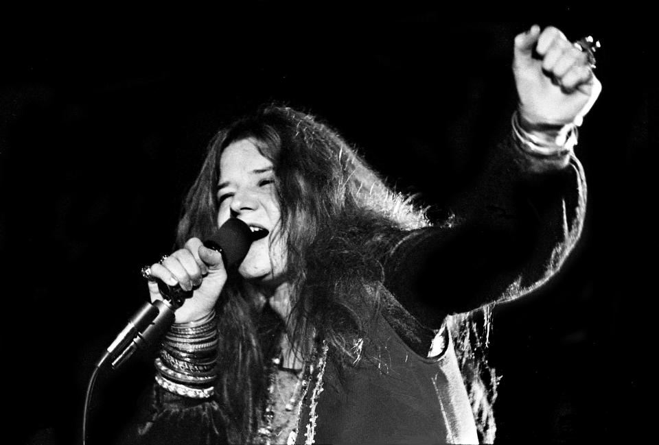 Janis Joplin belts out one of her famous songs, including Nashville songwriter Kris Kristofferson's "Me And Bobby McGee," for 2,000 college and high school students at the Fairgrounds Coliseum Dec. 16, 1969.