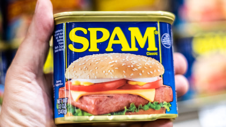 Person holding can of Spam