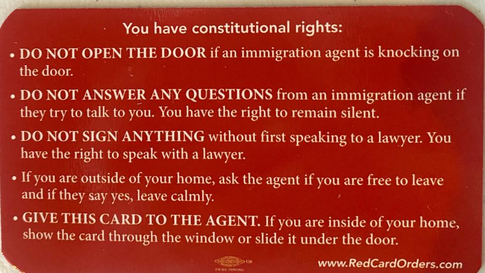 The "Know Your Rights Cards" give instructions for illegal immigrants encountering immigration officers.