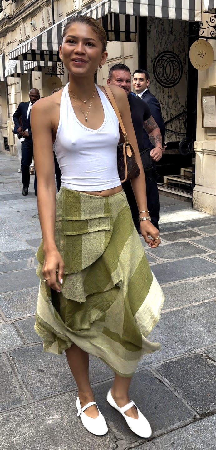 paris, france july 31 zendaya is seen leaving her hotel on july 31, 2024 in paris, france photo by megagc images