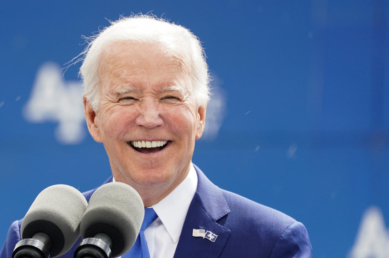 U.S. President Joe Biden addresses the graduation ceremony at the Air Force Academy in Colorado Springs, Colorado, U.S. June 1, 2023. REUTERS/Kevin Lamarque