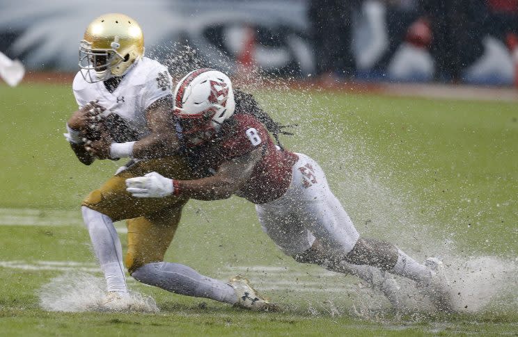 Hurricane Matthew wreaked havoc on Notre Dame vs. North Carolina State. (Getty Images)