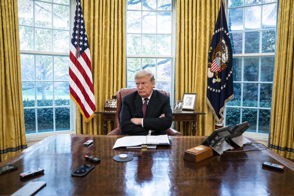 WASHINGTON, DC - NOVEMBER 27 : President Donald J. Trump speaks during an interview with Washington Post reporters Philip Rucker and Josh Dawsey in the Oval Office at the White House on Tuesday, Nov. 27, 2018 in Washington, DC. (Photo by Jabin Botsford/The Washington Post via Getty Images)