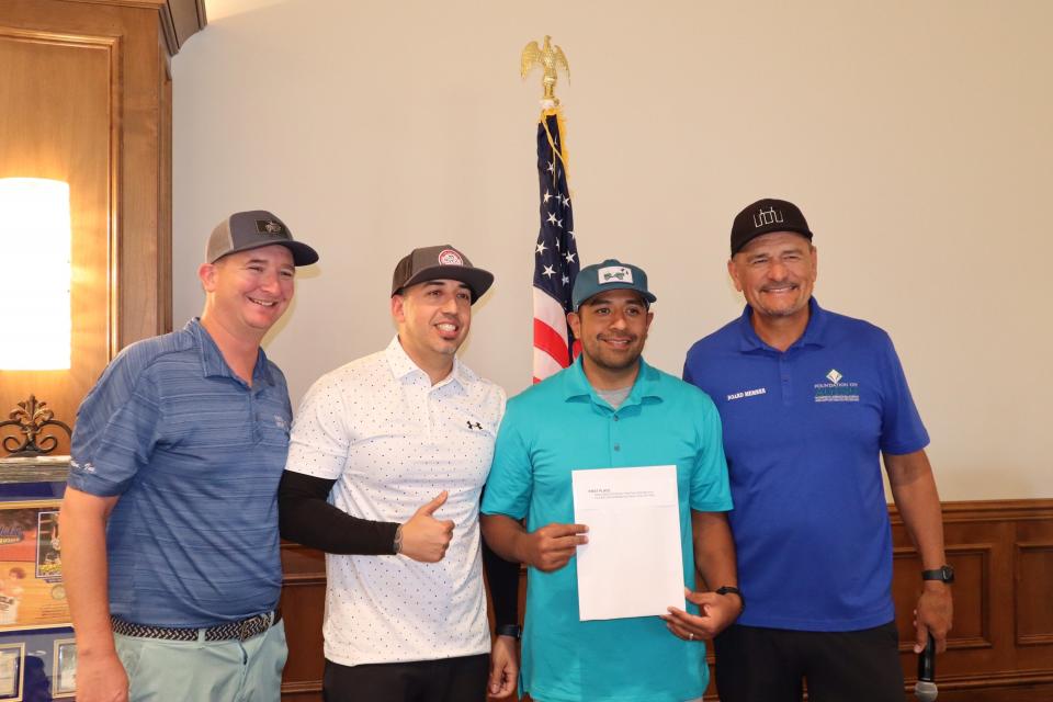 The first place winning team, including Matt Schenk, Wendell Bugtai and Arcenio Ramirez, pose with Dan Martinez, golf tournament coordinator, at the Riverside County Foundation on Aging's 11th annual Charity Golf Tournament on Nov. 11, 2023.