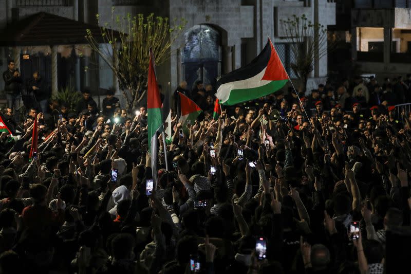 Protest in support of Palestinians in Gaza, near the Israeli embassy in Amman