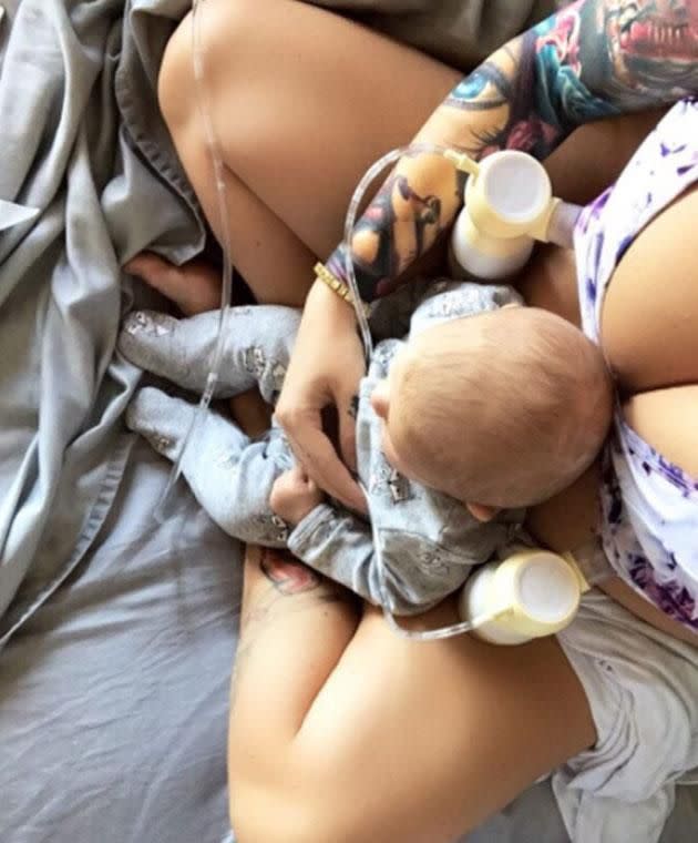 Jenna happily shares every moment of motherhood - from cuddles to pumping. Photo: Instagram