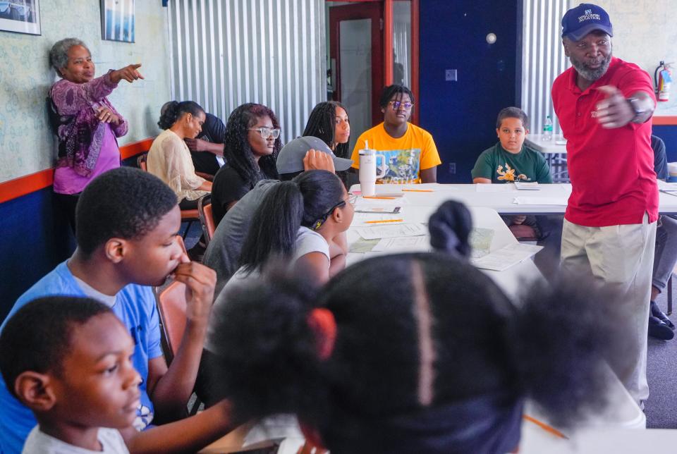 Charles Allen of New Beginnings Aviation Ministry teaches students of color about faith and flight on Saturday, July 15, 2023, at Timmerman Airport in Milwaukee.