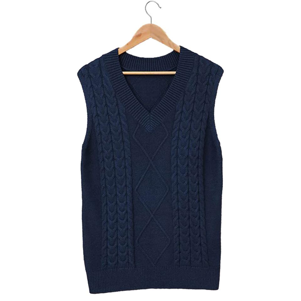 HOTAPEI Sweater Vest Women Oversized V Neck Sleeveless Sweater