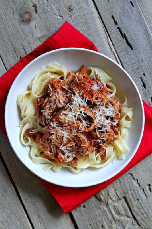 <p>This version of the classic recipe is so versatile because you can use chicken thighs, legs, or breasts. Get this <a href="https://www.recipegirl.com/slow-cooker-chicken-cacciatore/" rel="nofollow noopener" target="_blank" data-ylk="slk:Slow Cooker Chicken Cacciatore;elm:context_link;itc:0;sec:content-canvas" class="link rapid-noclick-resp">Slow Cooker Chicken Cacciatore</a> recipe!</p>