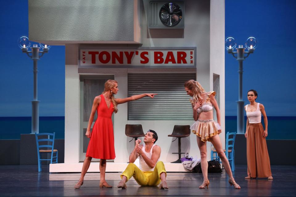 The Sarasota Ballet had a great audience and critical response to the 2022 world premiere of David Bintley’s “A Comedy of Errors,” with, from left,  Danielle Brown, Ricardo Graziano, Victoria Hulland and Marijana Dominis.