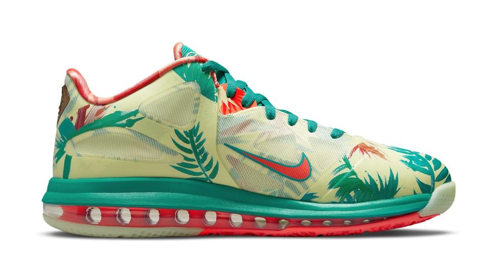 The medial side of the Nike LeBron 9 Low “White Lime and Bright Mango.” - Credit: Courtesy of Nike