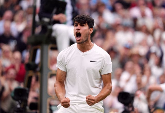 Carlos Alcaraz celebrates beating Ugo Humbert