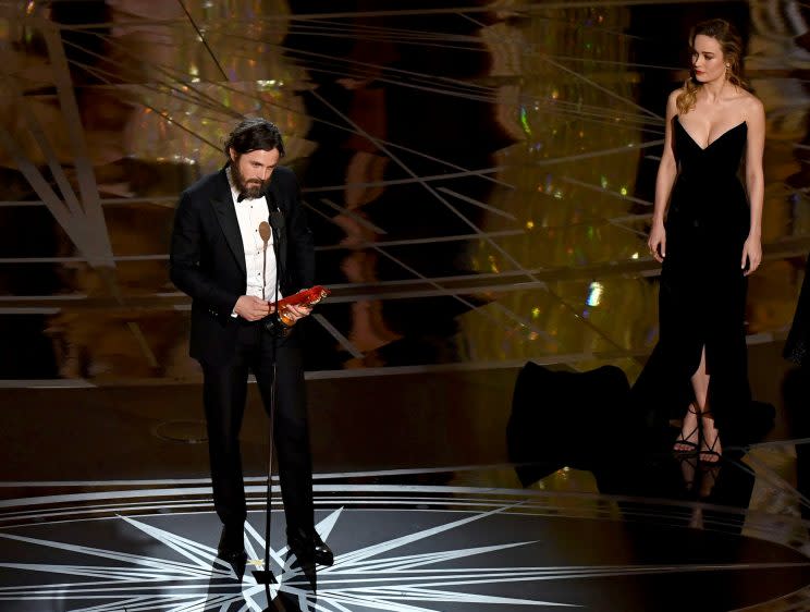 No applause… Brie Larson makes a point at the Oscars – Credit: AFP