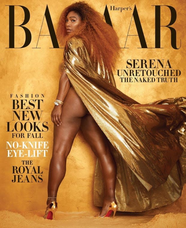 Serena Williams on the August 2019 cover of "Harper's Bazaar." Photo: Alexi Lubomirski