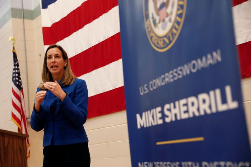 Rep. Mikie Sherrill (D-NJ) speaks during a town hall meeting at the Hanover Township Community Center in Whippany, New Jersey