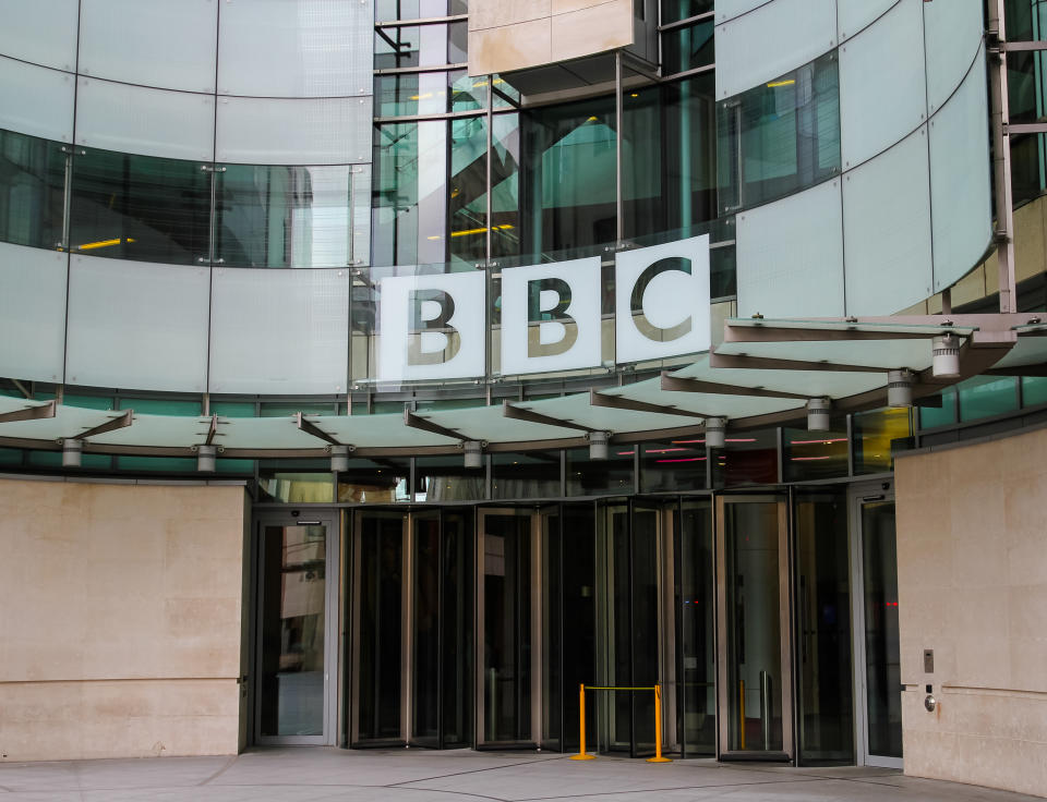 The outside of a BBC building in central London. (Getty)