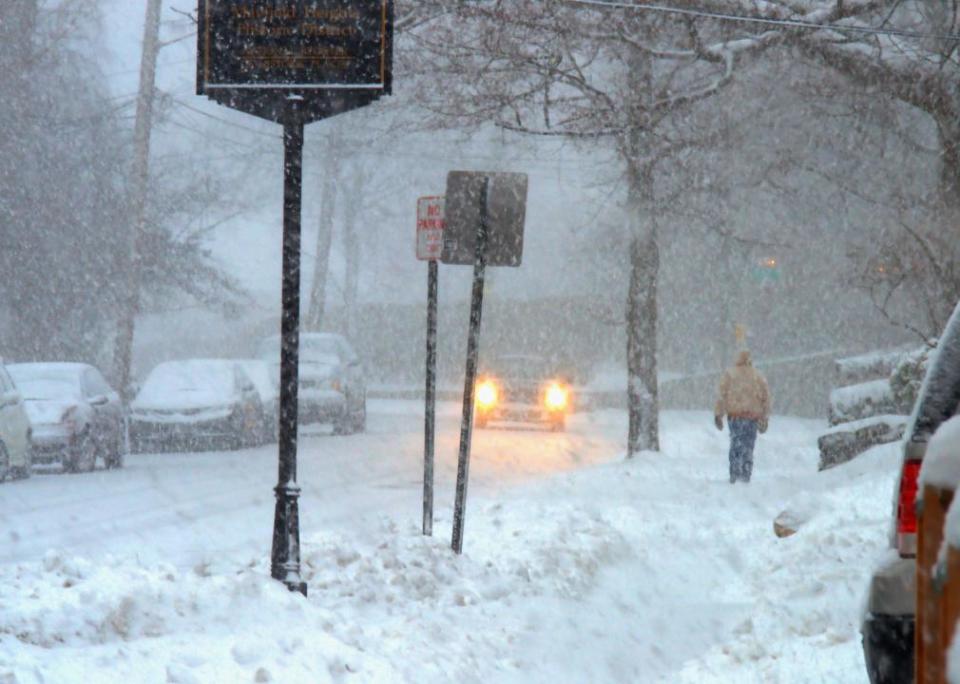 Heavy snow on a side street in Cleveland.