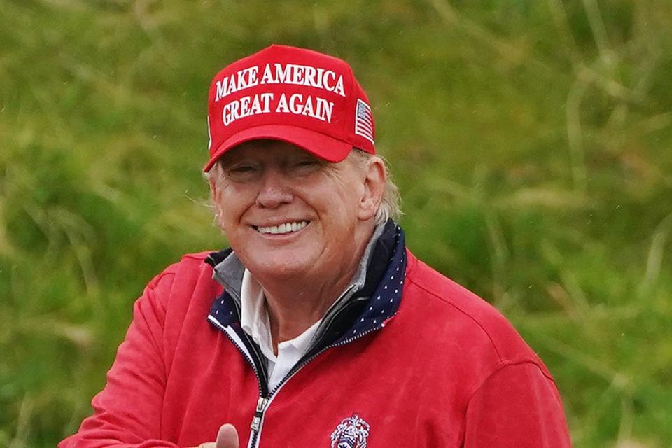 Former US president Donald Trump on the 15th hole at Trump International Golf Links & Hotel in Doonbeg, Co. Clare, during his visit to Ireland (Brian Lawless/PA) (PA Archive)