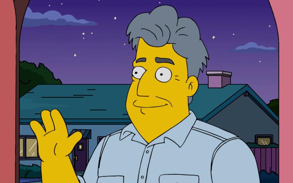 Er war nicht nur einer der populärsten Late-Night-Talker, sondern ist auch als Liebhaber von Oldtimern bekannt: Als die Simpsons in der Folge "Der Kurier, der mich liebte" in der Garage einen alten Sportwagen finden, kommt Jay Leno mal eben vorbei, um das Auto zu kaufen. (Bild: Twentieth Century Fox Film Corporation. All rights reserved. )