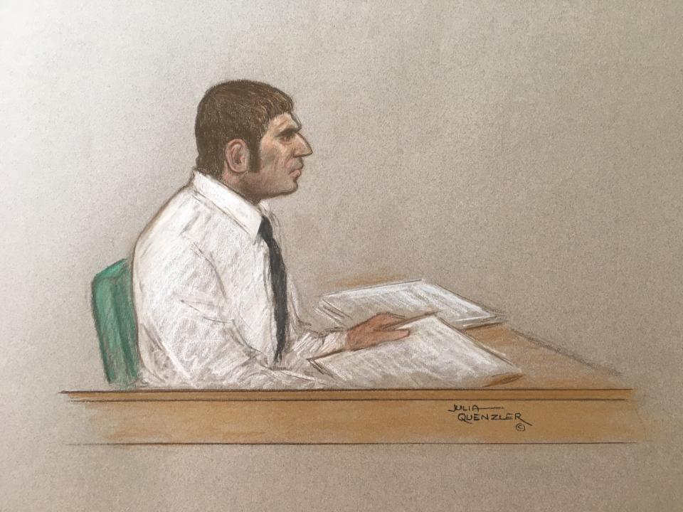 A court sketch of Dean Smith. 45, during his appearance at the Old Bailey. (SWNS)