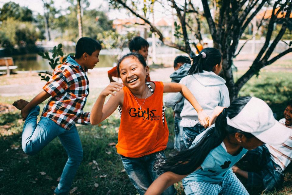 Girl runs while playing a game