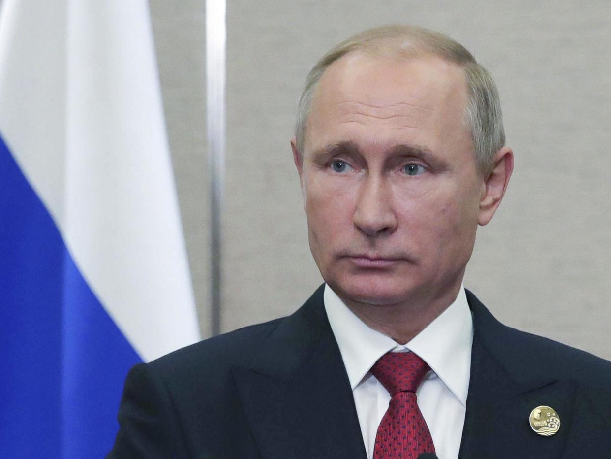 Russian President Vladimir Putin, speaks during his news conference in Xiamen, Fujian province, China, where he called for talks with North Korea and warned against 'military hysteria': Mikhail Klimentyev, Sputnik, Kremlin Pool Photo via AP