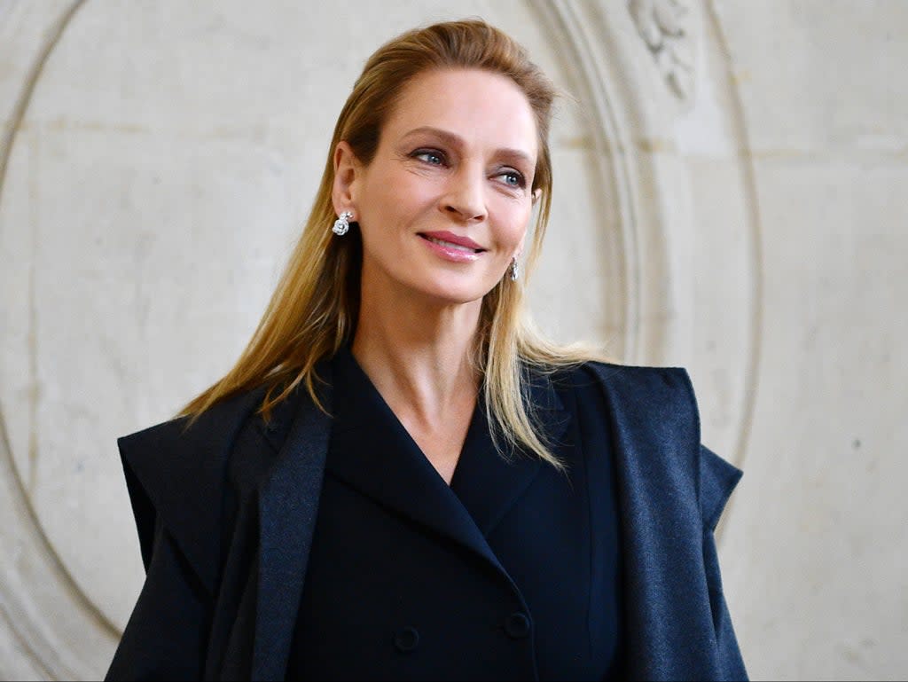 Uma Thurman at a fashion show in Paris on 20 January 2020 (CHRISTOPHE ARCHAMBAULT/AFP via Getty Images)