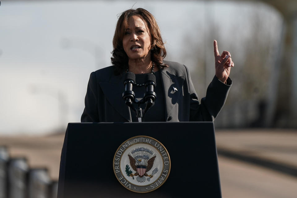 U.S. Vice President Kamala Harris speaks in Selma, Alabama, March 3, 2024. / Credit: Elijah Nouvelage/Getty
