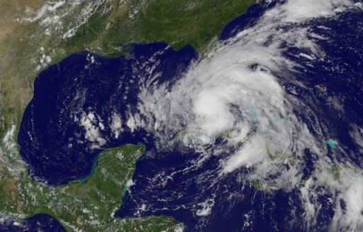 GOES-East satellite image released by NOAA on August 26 shows Tropical Storm Isaac. Three US Gulf Coast states have declared states of emergency as Tropical Storm Isaac barreled toward land, threatening to slam into Louisiana as a hurricane