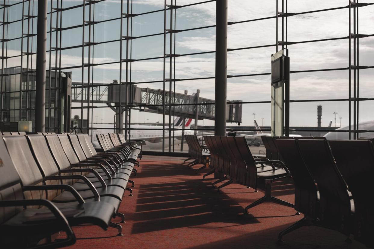 These domestic airlines are the highest rated in select categories. Check out what makes them top rated. pictured: the seats of a flight gate in an anonymous airport