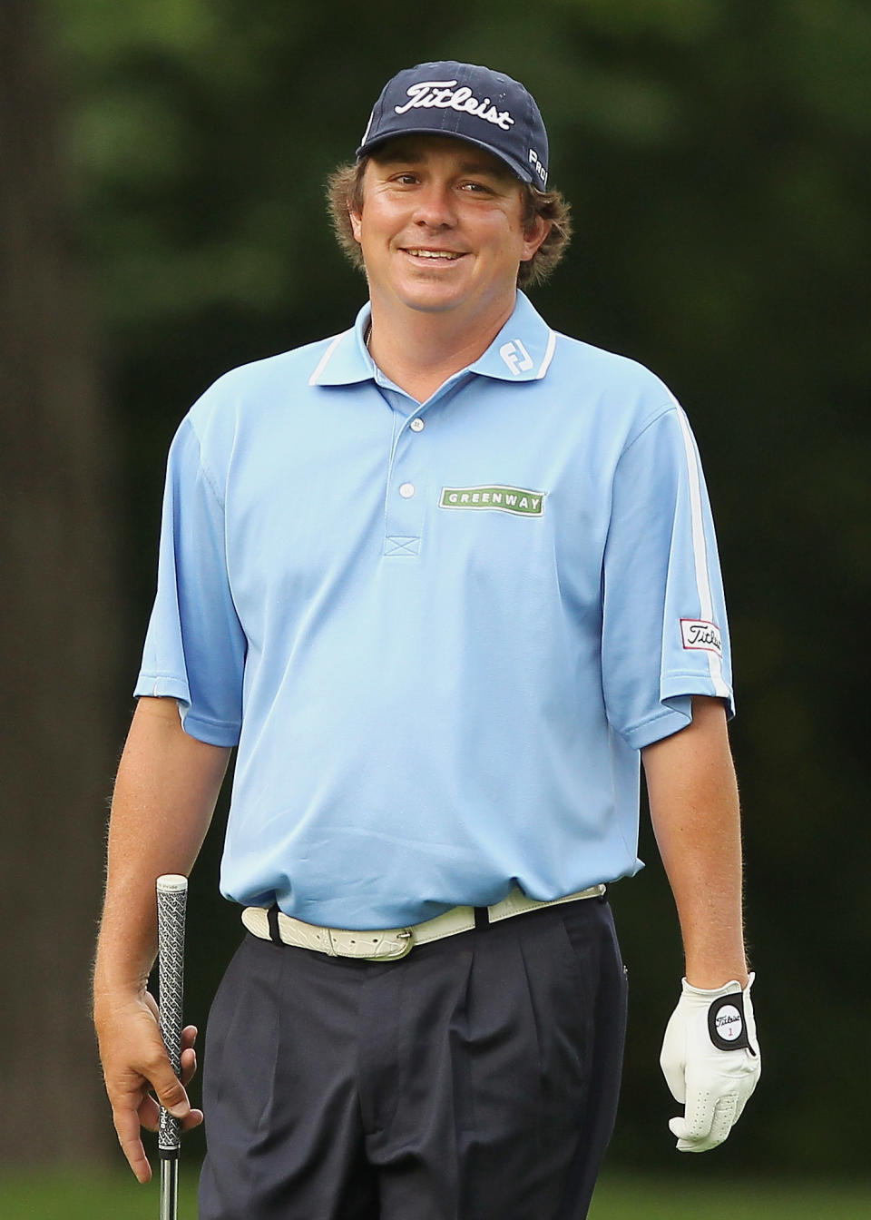 FORT WORTH, TX - MAY 25: Jason Dufner smiles as he walks up the 11th fairway during the second round of the Crowne Plaza Invitational at Colonial at the Colonial Country Club on May 25, 2012 in Fort Worth, Texas. (Photo by Scott Halleran/Getty Images)