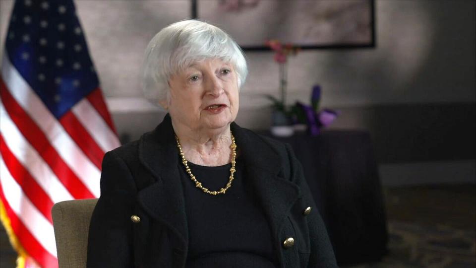 PHOTO: Treasury Secretary Janet Yellen speaks during an interview with ABC News' Elizabeth Schulze, on Jan. 25, 2024. (ABC News)