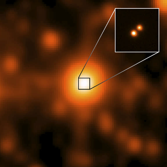WISE J104915.57-531906 is at the center of the larger image, which was taken by the NASA's Wide-field Infrared Survey Explorer (WISE). This is the closest star system discovered since 1916, and the third closest to our sun. It is 6.5 light-year
