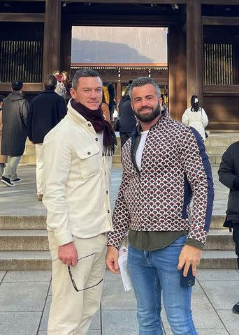 <p>Fran Tomas/Instagram</p> Luke Evans and his partner Fran Tomas pose for a photo