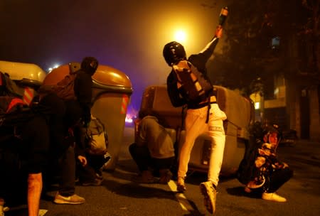 Separatists protest after a verdict in a trial over a banned Catalonia's independence referendum in Barcelona