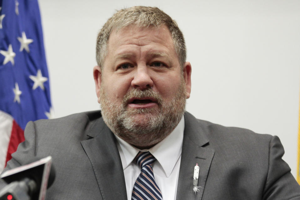 FILE - South Dakota Rep. Jamie Smith announces his candidacy for governor during a news conference in Pierre, S.D., on Feb. 1, 2022. (AP Photo/Stephen Groves, File)