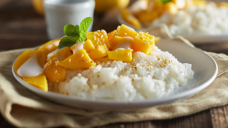 Plate of mango sticky rice