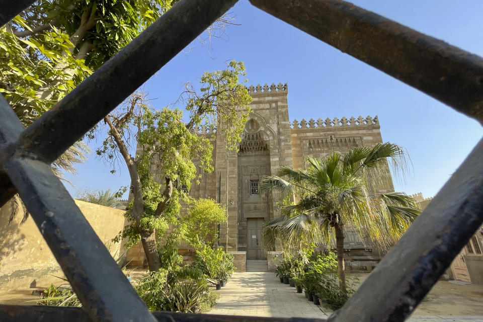 The mausoleum of Rashwan Basha, built around 1920 in a new-Islamic style housing the graves and now threatened with demolition, is seen in Cairo's historic City of the Dead, Egypt, Sept. 1, 2023. Authorities have already razed hundreds of tombs and mausoleums as they carry out plans to build a network of multilane highways through the City of the Dead, a vast cemetery in the Egyptian capital that has been in use for more than a millennium. (AP Photo/Amr Nabil)