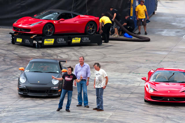 JOHANNESBURG, SOUTH AFRICA- MARCH 20: Jeremy Clarkson, Richard Hammond and James May from the BBC TopGear show arrive at the Top