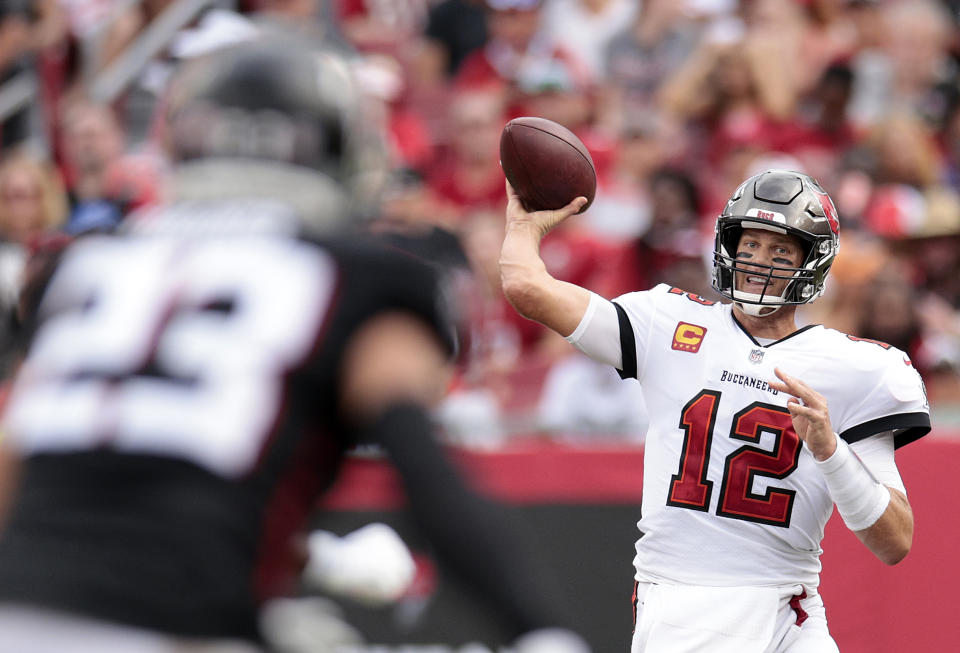 Quarterback Tom Brady of the Buccaneers had another big day in Week 2. (Photo by Douglas P. DeFelice/Getty Images)