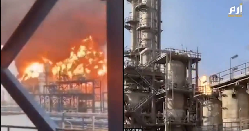 科威特國家煉油廠發生大火。（圖／翻攝自推特）