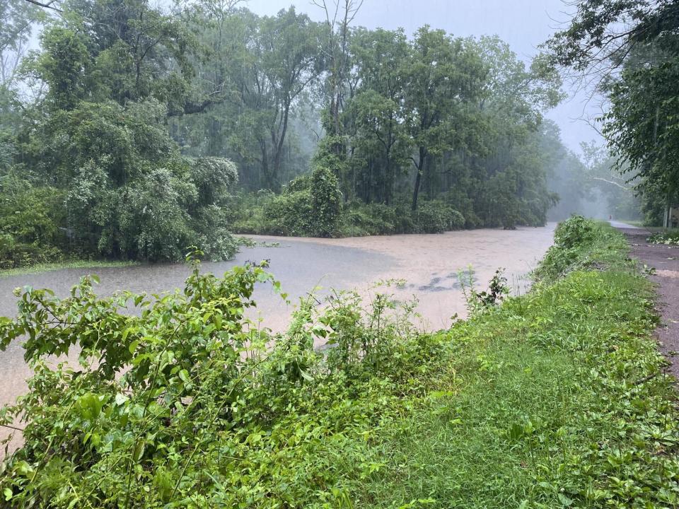 Waterways remain swollen sunday July 16, 2023 after torrential rains dumped up to six inches of water in parts of Bucks County including Upper Makefield on Saturday July 15, 2023.