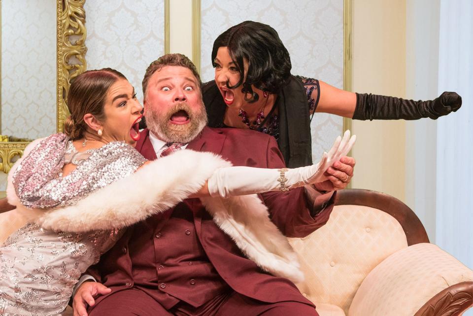 From left, Lucy Lavely, Aaron Muñoz and Jennifer Cody star in the Florida Studio Theatre production of “A Comedy of Tenors” by Ken Ludwig.