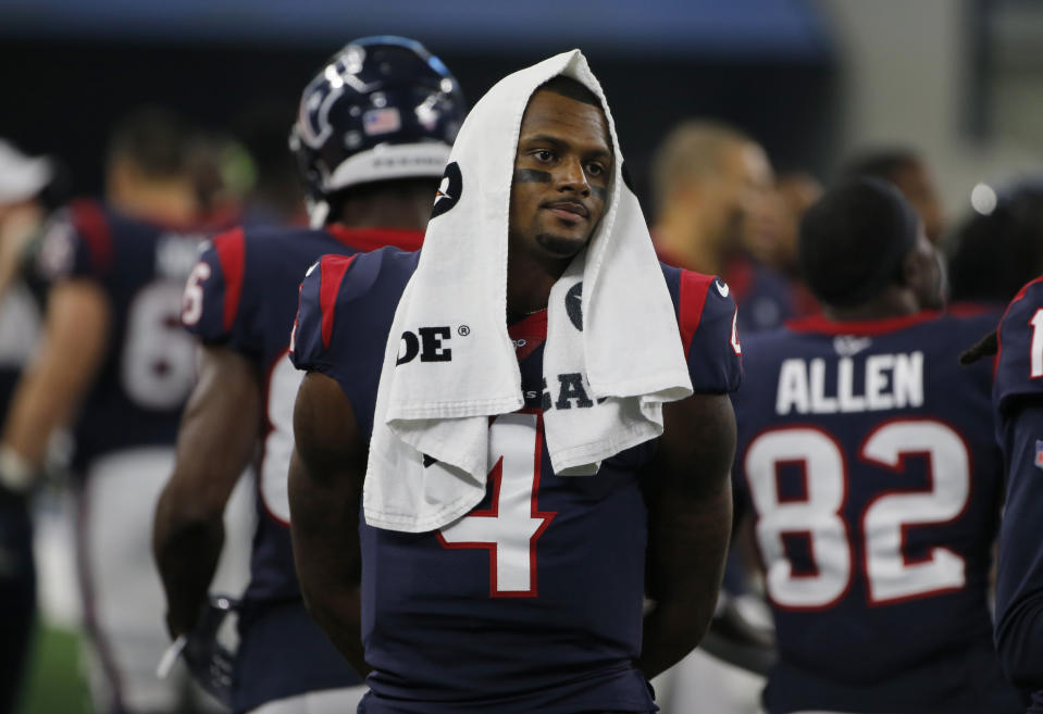 Two women who have filed civil suits against Deshaun Watson have come forward and identified themselves. (AP Photo/Michael Ainsworth)