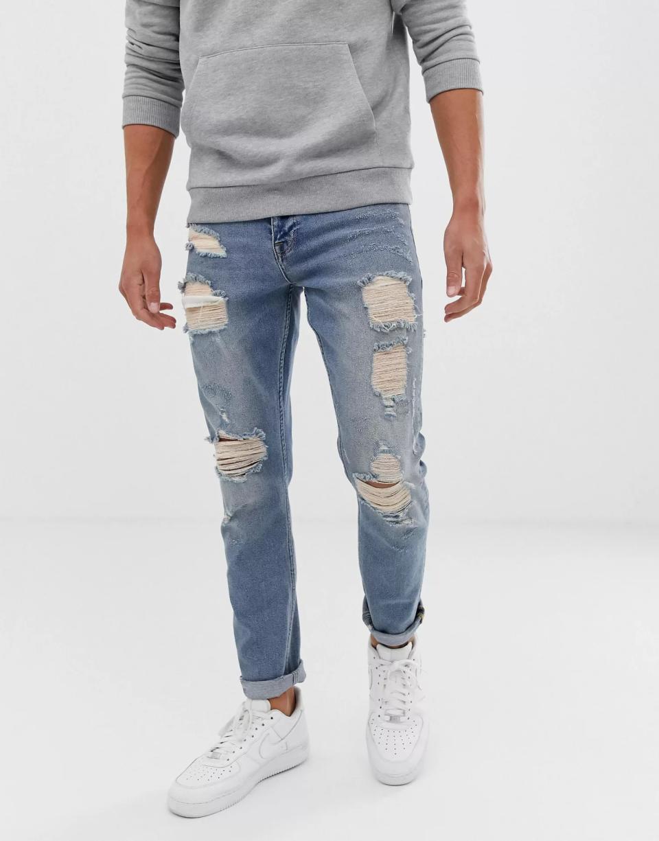 ASOS DESIGN Stretch Slim Heavy-Ripped Jeans
