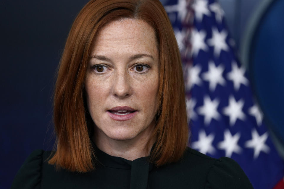 White House press secretary Jen Psaki speaks during a press briefing at the White House, Thursday, Feb. 4, 2021, in Washington. (AP Photo/Evan Vucci)