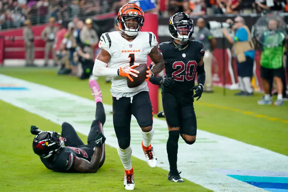 Joe Burrow and Ja'Marr Chase connected for three touchdowns Sunday, including a 63-yarder.