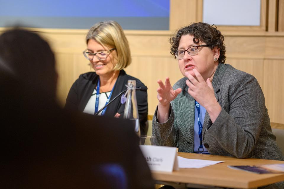 Elizabeth Clark, associate director for BYU’s International Center for Law and Religion Studies, speaks at the 2023 Notre Dame Religious Liberty Summit in London. | Matt Cashore, University of Notre Dame