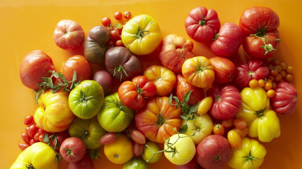 overhead of a variety of tomatoes